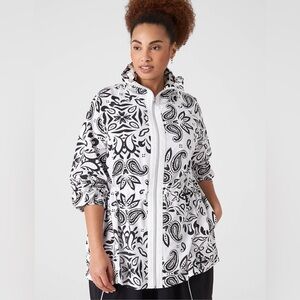 Livi Active for Lane Bryant black and white drawstring jacket with zipper front.